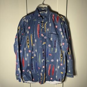 Vintage Men's Size Medium Chaps Ralph Lauren AOP Button Up Shirt Boat Kayak Lake